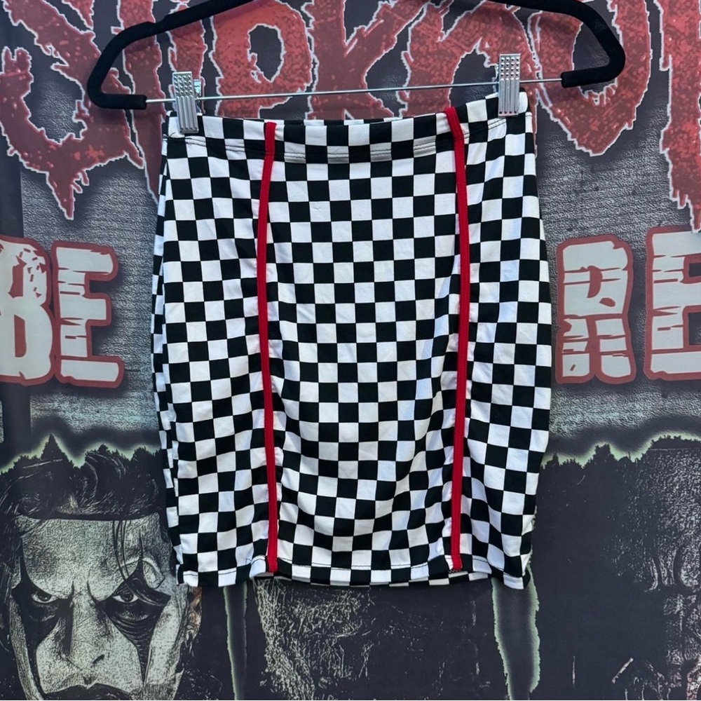 Fashion Nova Checkered Mini Skirt with Red Detail